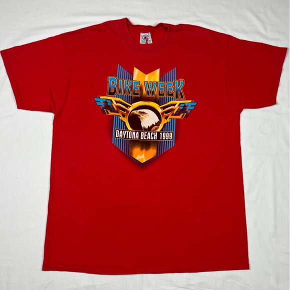 Vtg Daytona Bike Week Mens Biker T-Shirt XL 90s Red Double Sided Motorcycle A2 - Picture 1 of 9